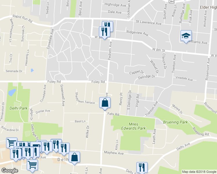 map of restaurants, bars, coffee shops, grocery stores, and more near 578 Pedretti Avenue in Cincinnati