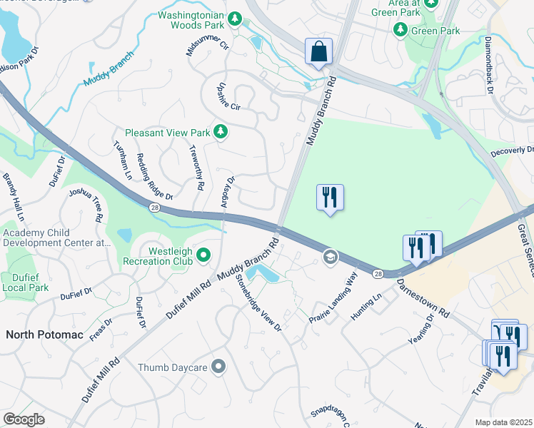 map of restaurants, bars, coffee shops, grocery stores, and more near 112 Englefield Drive in Gaithersburg