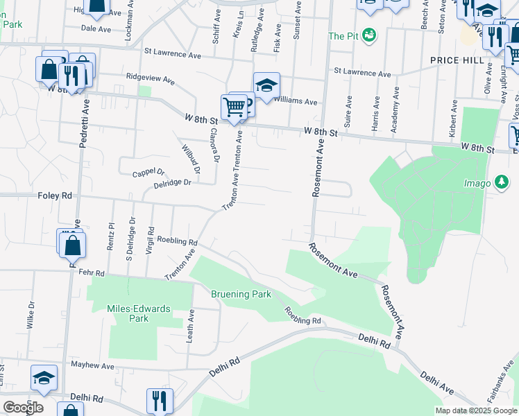 map of restaurants, bars, coffee shops, grocery stores, and more near 4115 Francis Avenue in Cincinnati