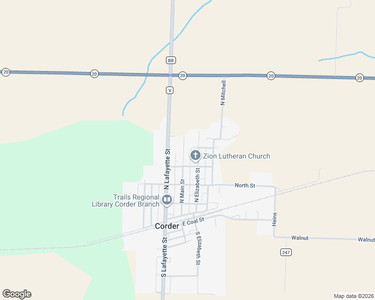 map of restaurants, bars, coffee shops, grocery stores, and more near 515 North Main Street in Corder