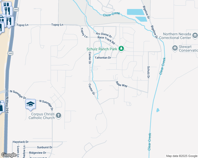 map of restaurants, bars, coffee shops, grocery stores, and more near 1100 Rabe Way in Carson City