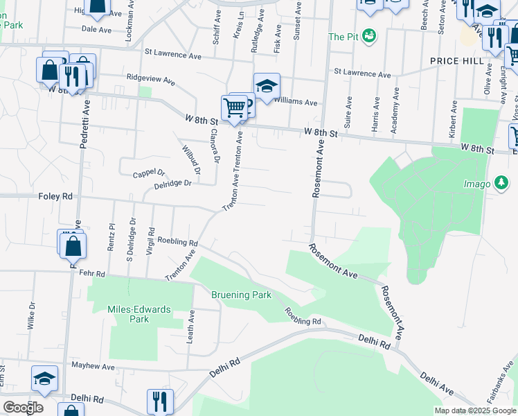 map of restaurants, bars, coffee shops, grocery stores, and more near 4115 Francis Avenue in Cincinnati