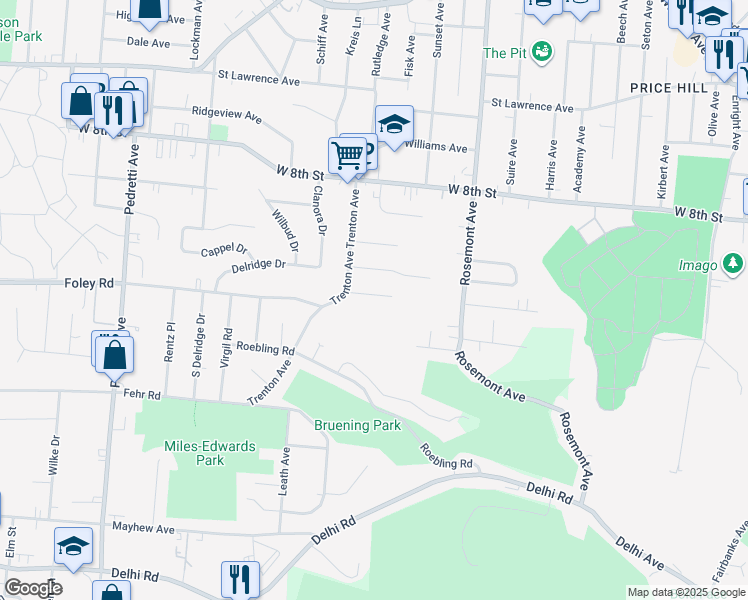map of restaurants, bars, coffee shops, grocery stores, and more near 4115 Francis Avenue in Cincinnati