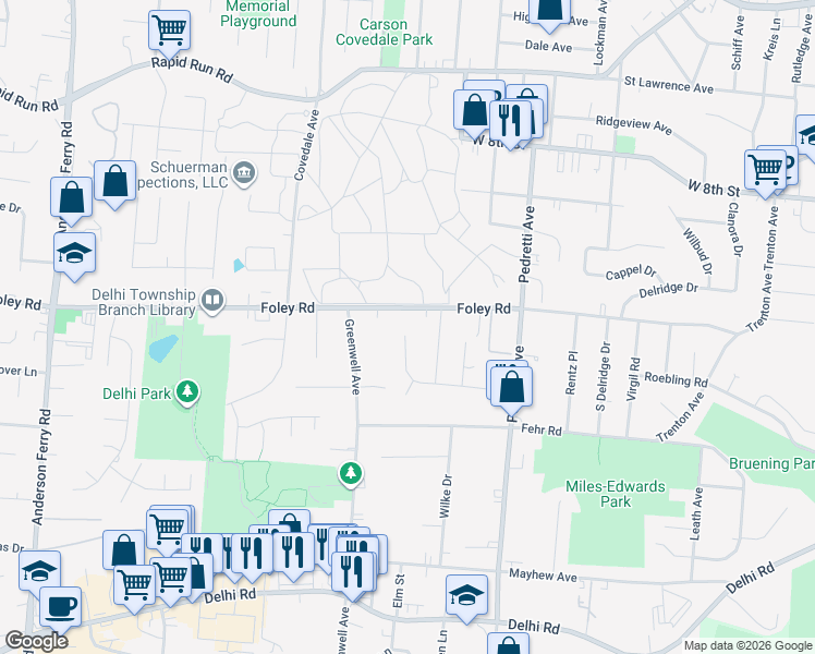 map of restaurants, bars, coffee shops, grocery stores, and more near 4798 Shadylawn Terrace in Cincinnati