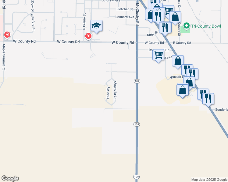 map of restaurants, bars, coffee shops, grocery stores, and more near 1332 Magnolia Lane in Jerseyville