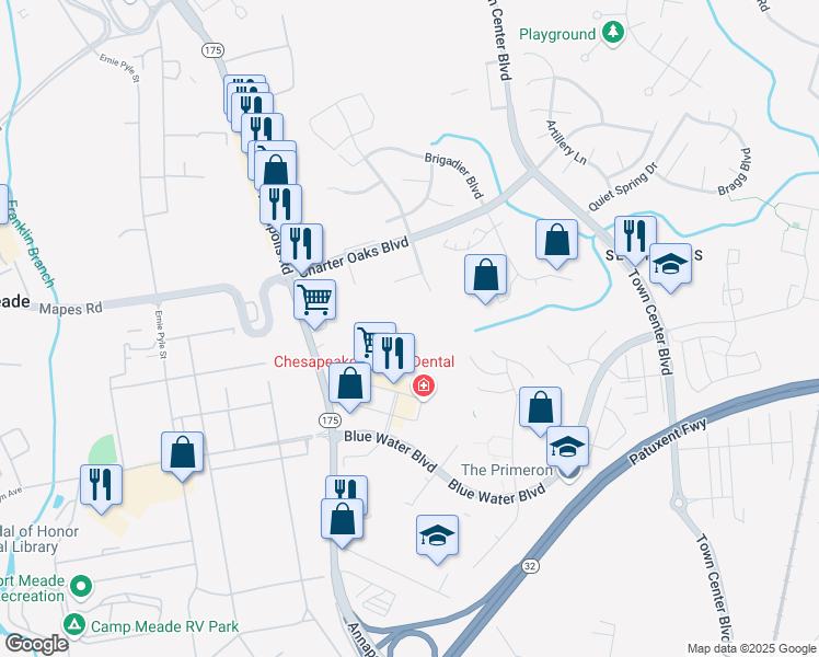 map of restaurants, bars, coffee shops, grocery stores, and more near 142 Langdon Farm Circle in Odenton