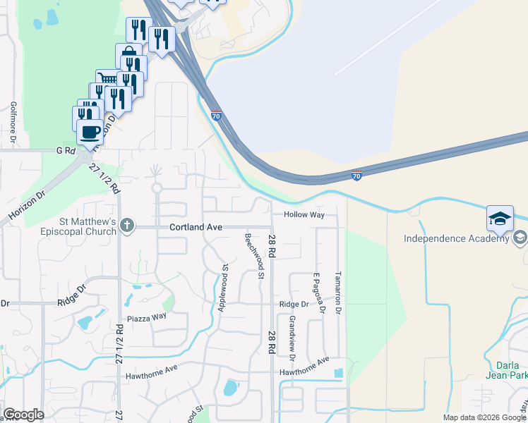 map of restaurants, bars, coffee shops, grocery stores, and more near 675-3999 28 Road in Grand Junction