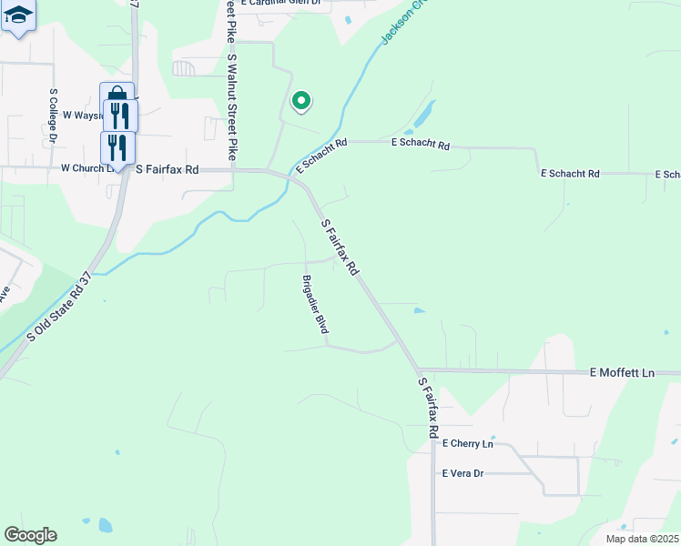 map of restaurants, bars, coffee shops, grocery stores, and more near 1498 East Lieutenant Lane in Bloomington
