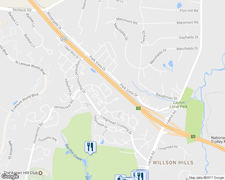 map of restaurants, bars, coffee shops, grocery stores, and more near 14939 Dinsdale Drive in Silver Spring