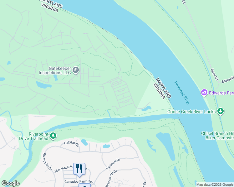 map of restaurants, bars, coffee shops, grocery stores, and more near 18516 Bear Creek Terrace in Leesburg