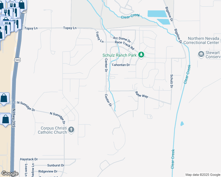 map of restaurants, bars, coffee shops, grocery stores, and more near 1100 Rabe Way in Carson City