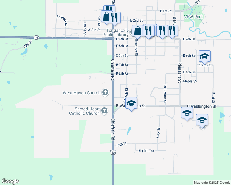 map of restaurants, bars, coffee shops, grocery stores, and more near 929 West Street in Tonganoxie