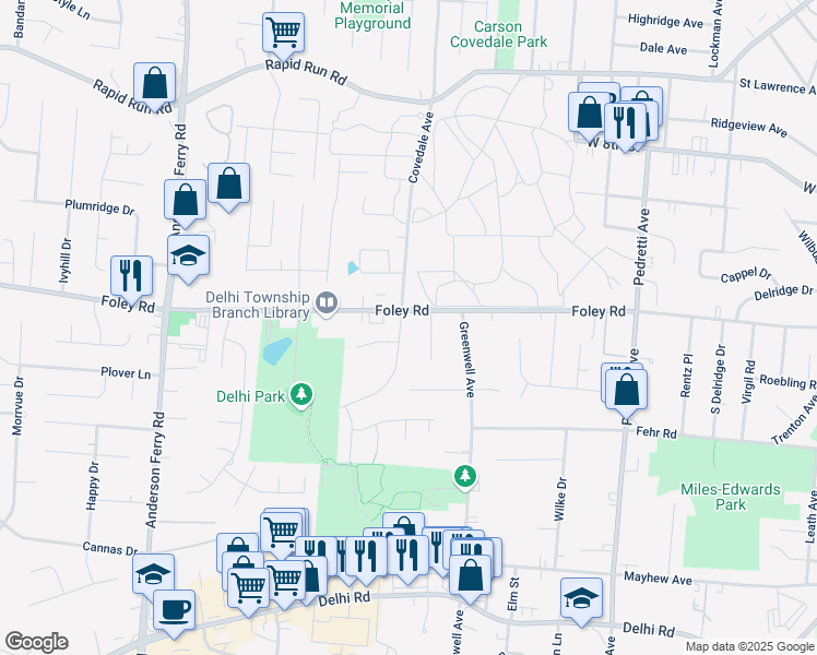 map of restaurants, bars, coffee shops, grocery stores, and more near 590 Covedale Avenue in Cincinnati
