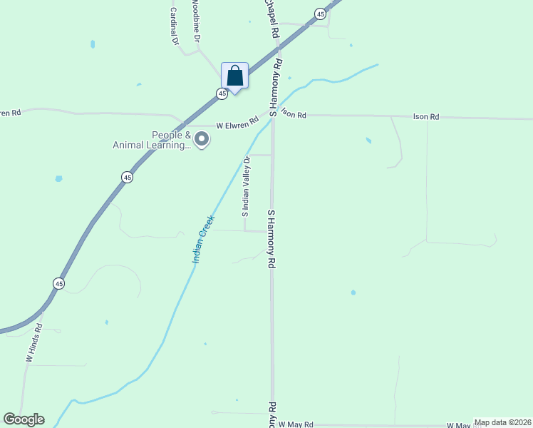 map of restaurants, bars, coffee shops, grocery stores, and more near 5396 South Harmony Road in Bloomington