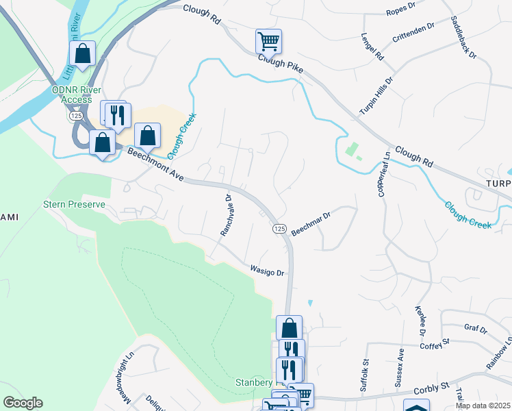 map of restaurants, bars, coffee shops, grocery stores, and more near 5565 Beechmont Avenue in Cincinnati