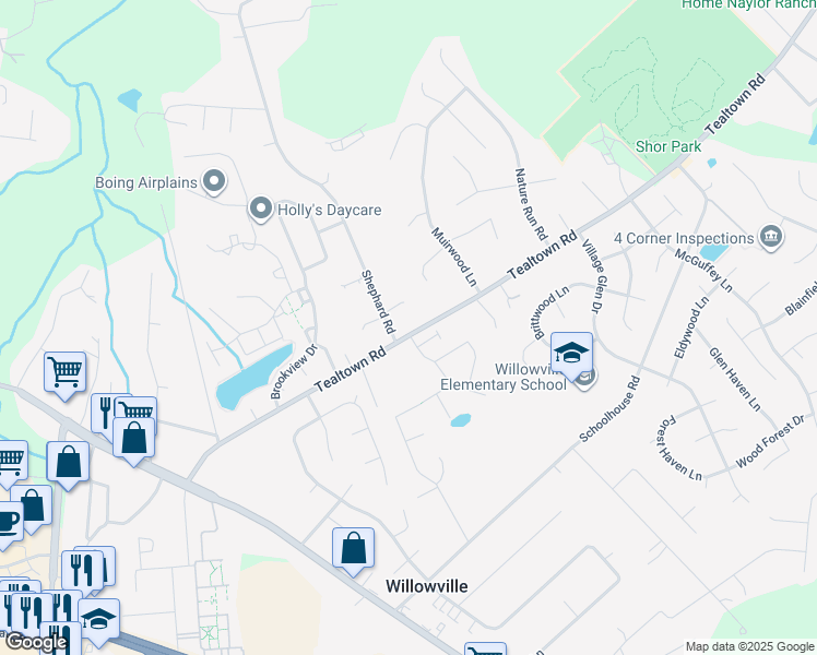 map of restaurants, bars, coffee shops, grocery stores, and more near 4561 Tealtown Road in Batavia