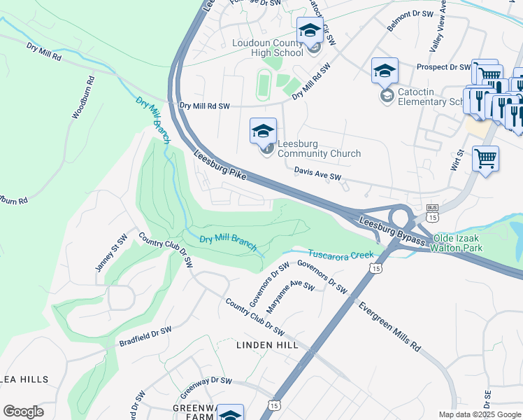 map of restaurants, bars, coffee shops, grocery stores, and more near 125B Clubhouse Drive Southwest in Leesburg