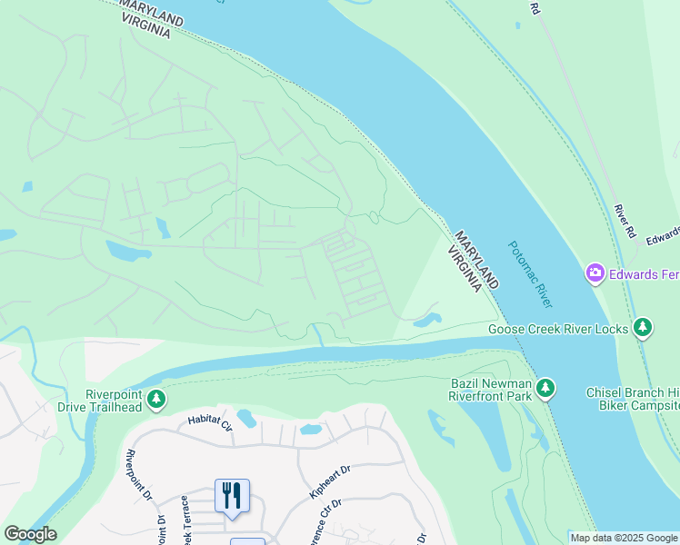 map of restaurants, bars, coffee shops, grocery stores, and more near 18512 Bear Creek Terrace in Leesburg