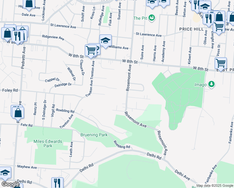 map of restaurants, bars, coffee shops, grocery stores, and more near 549 Rosemont Avenue in Cincinnati