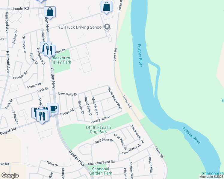 map of restaurants, bars, coffee shops, grocery stores, and more near 1863 Rapid Water Way in Yuba City