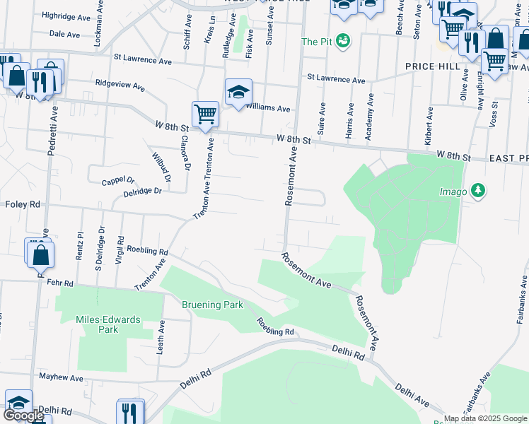 map of restaurants, bars, coffee shops, grocery stores, and more near 549 Rosemont Avenue in Cincinnati