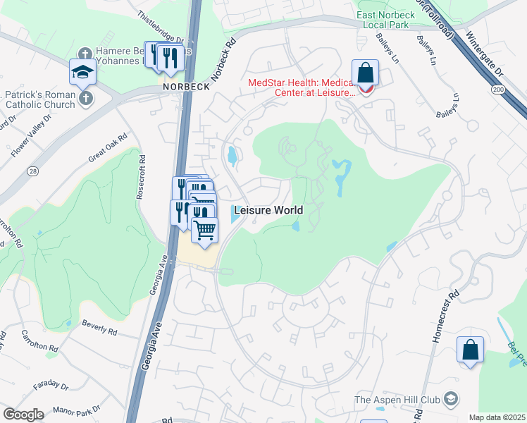 map of restaurants, bars, coffee shops, grocery stores, and more near 15121 Glade Drive in Silver Spring