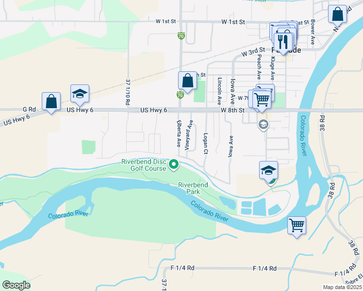 map of restaurants, bars, coffee shops, grocery stores, and more near 874 Vineyard Avenue in Palisade