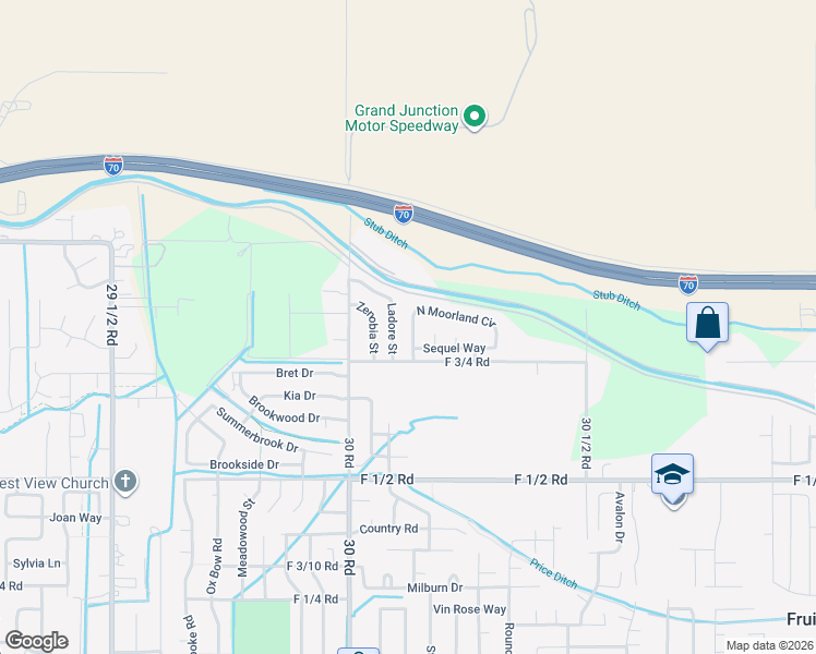 map of restaurants, bars, coffee shops, grocery stores, and more near 681 Ladore Street in Grand Junction