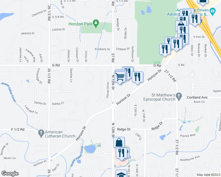 map of restaurants, bars, coffee shops, grocery stores, and more near 3636-3698 North 12th Street in Grand Junction