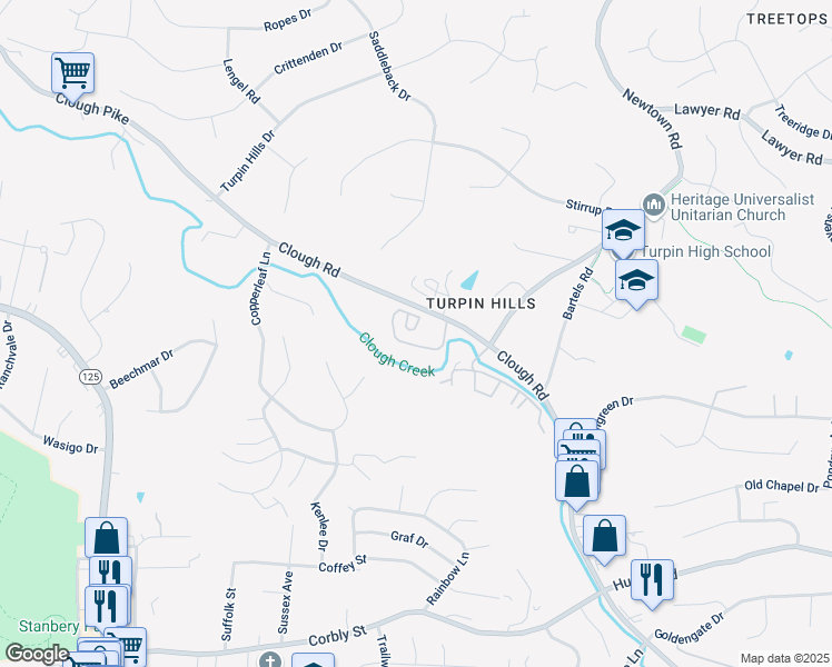 map of restaurants, bars, coffee shops, grocery stores, and more near 6344 Clough Pike in Cincinnati