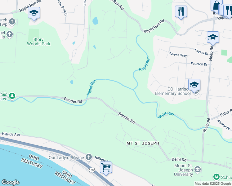 map of restaurants, bars, coffee shops, grocery stores, and more near 6004 Bender Road in Cincinnati