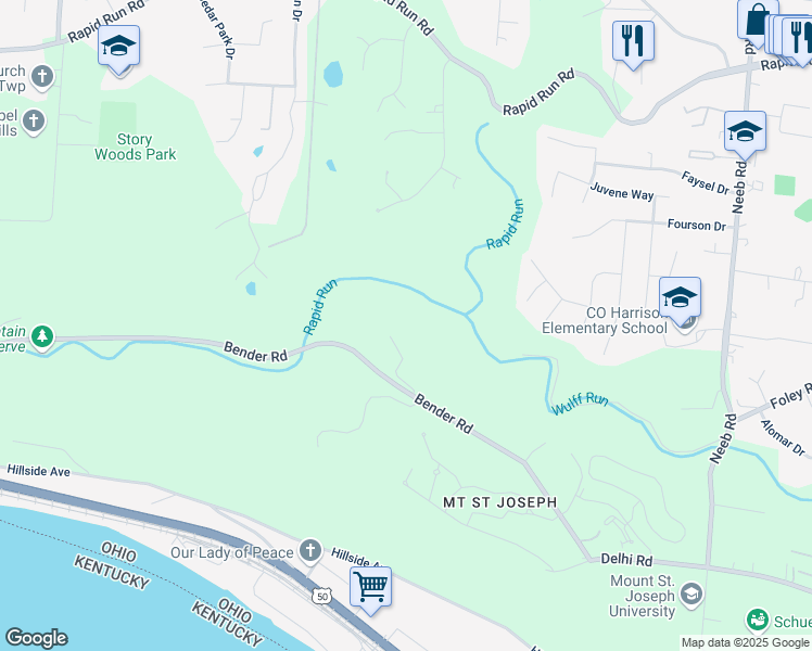 map of restaurants, bars, coffee shops, grocery stores, and more near 6004 Bender Road in Cincinnati