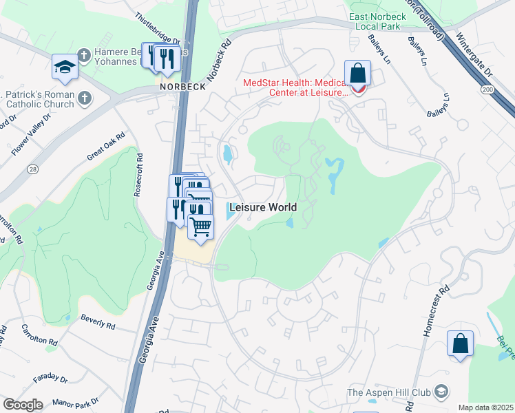 map of restaurants, bars, coffee shops, grocery stores, and more near 15101 Glade Drive in Silver Spring