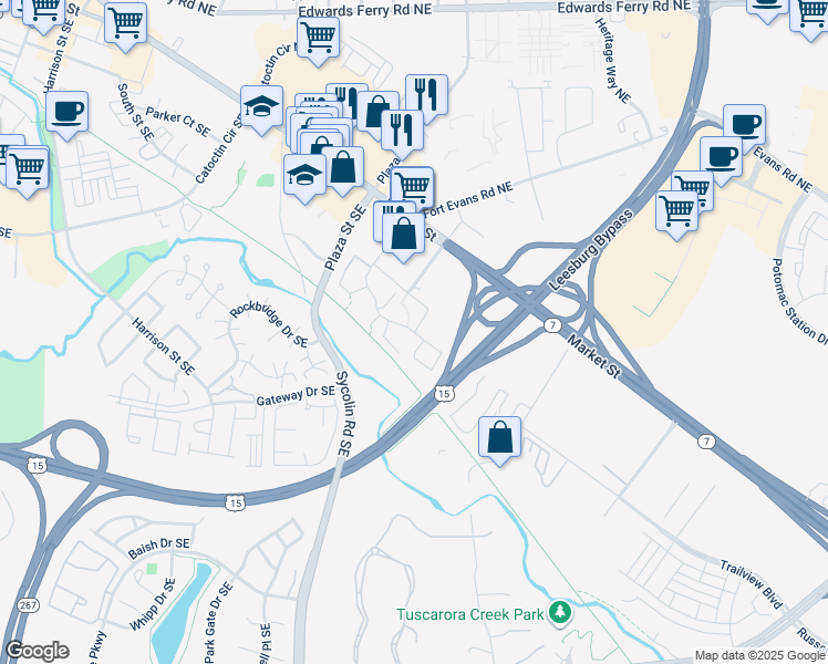 map of restaurants, bars, coffee shops, grocery stores, and more near 110 Prosperity Avenue Southeast in Leesburg