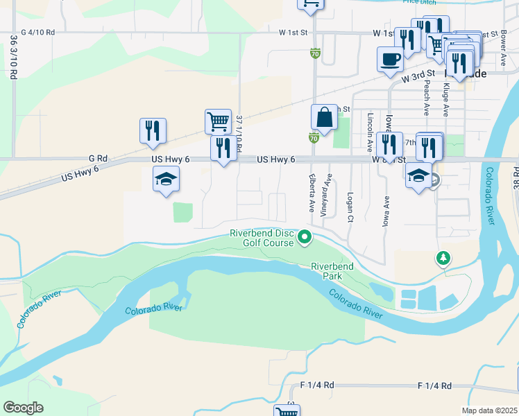 map of restaurants, bars, coffee shops, grocery stores, and more near 868 Montclair Drive in Palisade