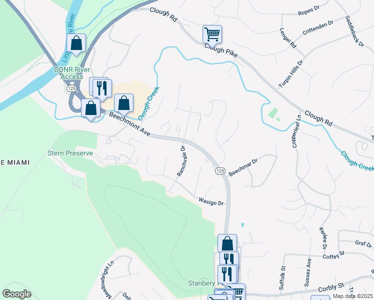 map of restaurants, bars, coffee shops, grocery stores, and more near 5491 Beechmont Avenue in Cincinnati