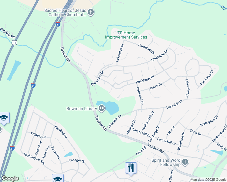 map of restaurants, bars, coffee shops, grocery stores, and more near 166 Hackberry Drive in Stephens City