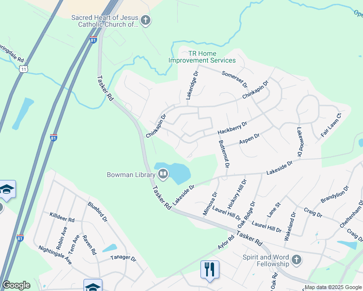 map of restaurants, bars, coffee shops, grocery stores, and more near 166 Hackberry Drive in Stephens City