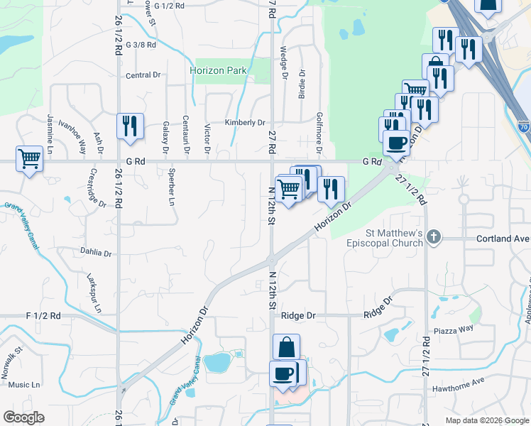 map of restaurants, bars, coffee shops, grocery stores, and more near 3636-3698 North 12th Street in Grand Junction