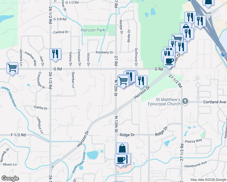 map of restaurants, bars, coffee shops, grocery stores, and more near 3636-3698 North 12th Street in Grand Junction
