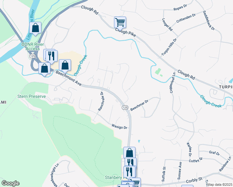map of restaurants, bars, coffee shops, grocery stores, and more near 5576 Beechmont Avenue in Cincinnati