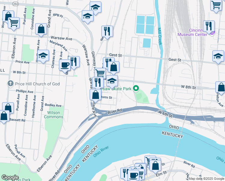 map of restaurants, bars, coffee shops, grocery stores, and more near 2121 Hatmaker Street in Cincinnati