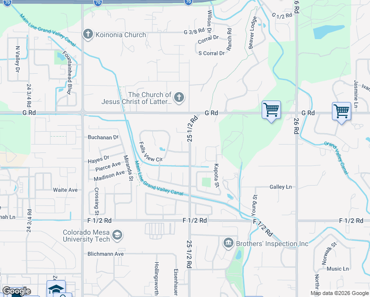 map of restaurants, bars, coffee shops, grocery stores, and more near in Grand Junction