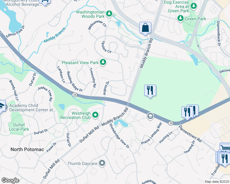 map of restaurants, bars, coffee shops, grocery stores, and more near 119 Englefield Drive in Gaithersburg