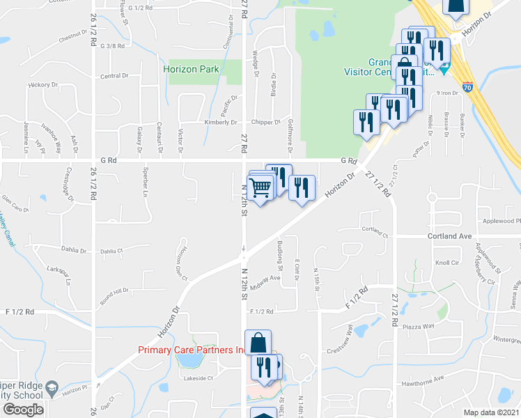 map of restaurants, bars, coffee shops, grocery stores, and more near 683 Horizon Drive in Grand Junction