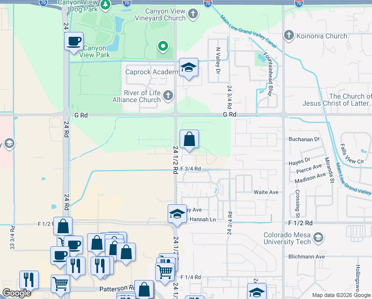 map of restaurants, bars, coffee shops, grocery stores, and more near 680 24 1/2 Road in Grand Junction
