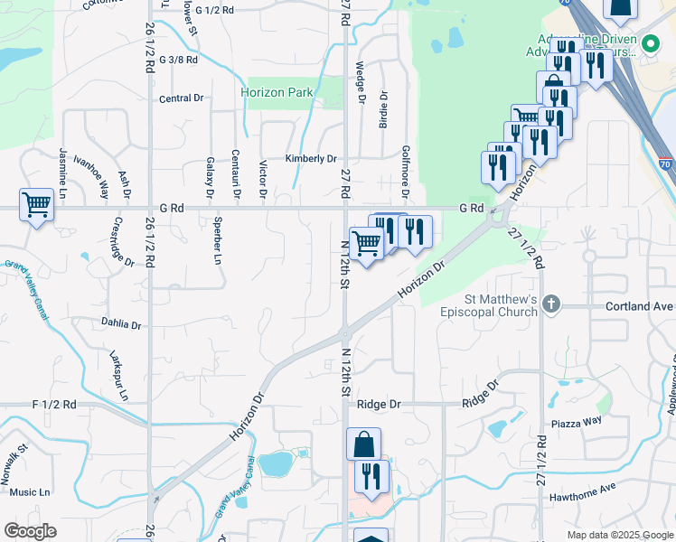 map of restaurants, bars, coffee shops, grocery stores, and more near 3636-3698 North 12th Street in Grand Junction