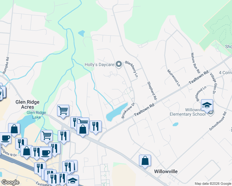 map of restaurants, bars, coffee shops, grocery stores, and more near 4545 New Market Court in Batavia