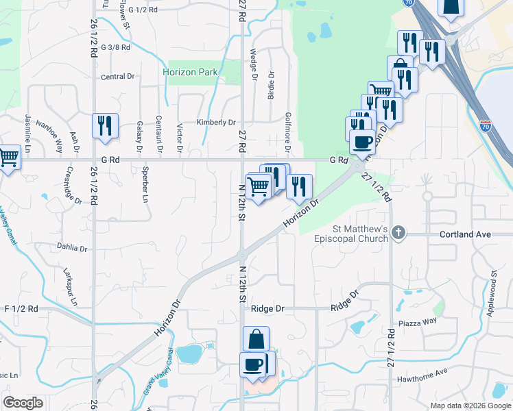 map of restaurants, bars, coffee shops, grocery stores, and more near 3636 North 12th Street in Grand Junction
