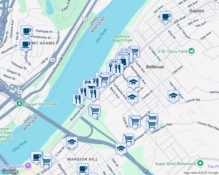 map of restaurants, bars, coffee shops, grocery stores, and more near 144 Fairfield Avenue in Bellevue